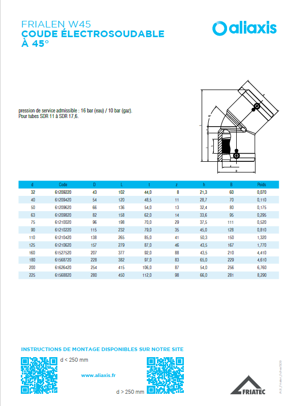 Frialen W45 - Coude électrosoudable à 45°