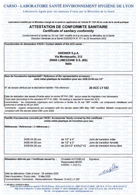 ACS EMBOUT PE-LAITON ACS EMBOUT PE-LAITON
