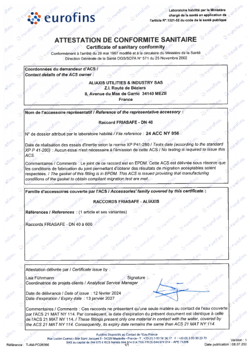 Certificat ACS - FRIASAFE Certificat ACS - FRIASAFE