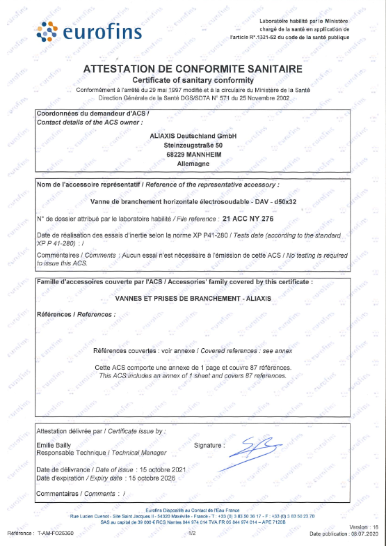 ACS Prises de branchement DAA et DAV ACS Prises de branchement DAA et DAV