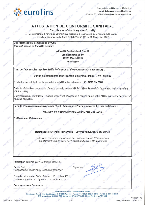 ACS Vannes de branchement DAA & DAV ACS Vannes de branchement DAA & DAV