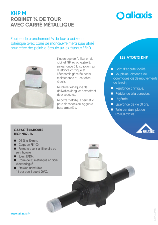 KHP M - Robinet quart de tour avec carré métallique
