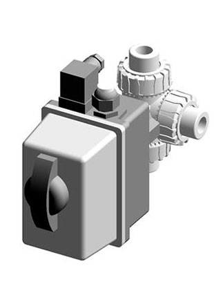 LKDAC/CE 90-240 V AC | Electrically actuated DUAL BLOCK® three way ball valve with ASTM series plain socket ends for solvent welding, L bore** and electric actuator multivolt 90-240 V AC 50-60 Hz