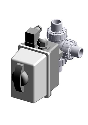 LKDJV/CE 24 V AC/DC | Electrically actuated DUAL BLOCK® three way ball valve with JIS series plain socket ends for solvent welding, L bore** and electric actuator 24 V AC/DC