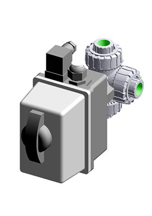 TKDGV/CE 24 V AC/DC | Electrically actuated DUAL BLOCK® three way ball valve with JIS socket threaded ends, T bore** and electric actuator 24 V AC/DC