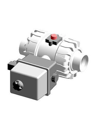 VKDBF/CE 24 V AC/DC | Electrically actuated DUAL BLOCK® ball valve with PP-H SDR 11 metric long spigot ends (CVDM) for welding and electric actuator 24 V AC/DC