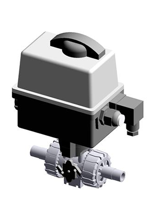 VKDDV/CE 90-240 V AC | Electrically actuated DUAL BLOCK® ball valve with metric plain spigot ends for solvent welding and electric actuator multivolt 90-240 V AC 50-60 Hz