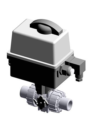 VKDJVCE 90-240 V AC Electrically actuated DUAL BLOCK® ball valve with JIS series plain socket ends for solvent welding and electric actuator multivolt 90-240 V AC 50-60 Hz