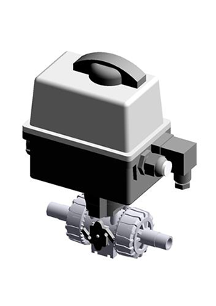VKRDV/CE 24 V AC/DC 4-20 mA | Electrically actuated DUAL BLOCK® regulating ball valve with metric plain spigot ends for solvent welding and modulating electric actuator 24 V AC/DC