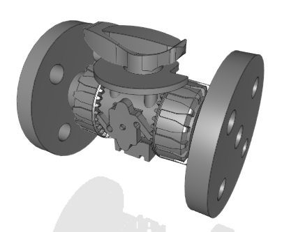 VKROF | DUAL BLOCK® regulating ball valve with ENISODIN fixed flange, drilled PN1016. Face to face according to EN 558-1