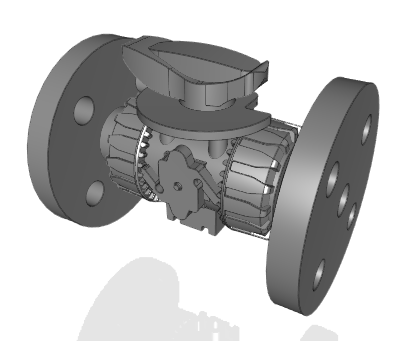 VKROM | DUAL BLOCK® regulating ball valve with ENISODIN fixed flange, drilled PN1016. Face to face according to EN 558-1